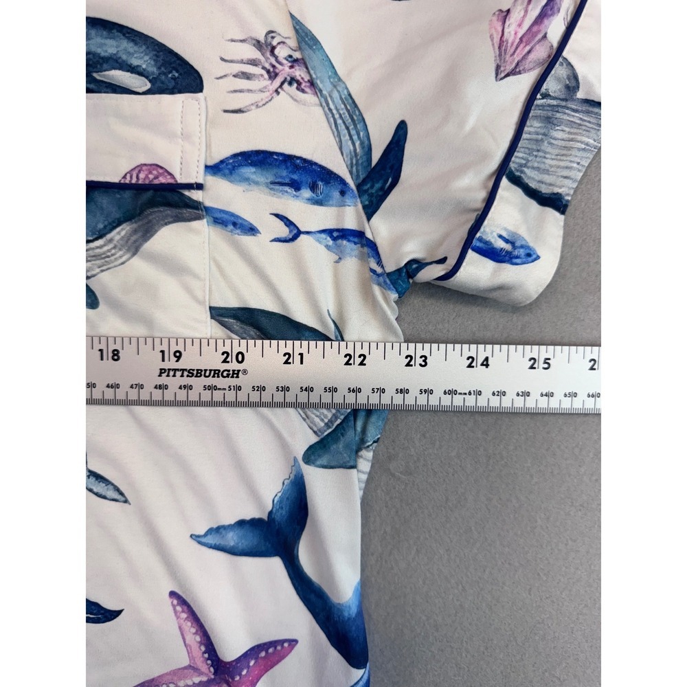 Whale Marine Life Pajama Set Short Sleeve Button Down Shorts XXL Blue White - Picture 7 of 8
